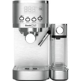 1350W Semi-Automatic Espresso Machine 20Bar (ULKA) High Pressure Pump Extract 1 / 2 Cappuccino or Latte ESE POD Capsule Filter and Steam Bar 1.8L